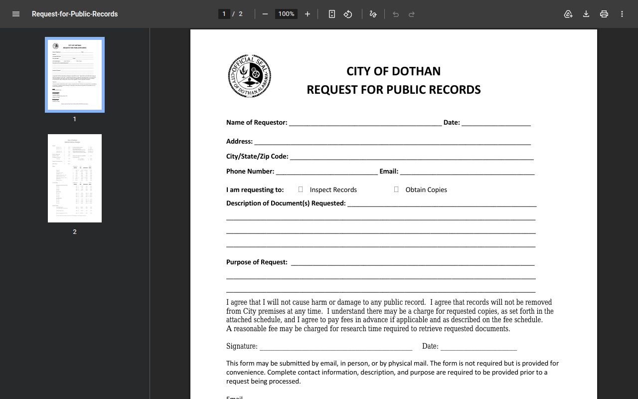 City of Dothan public records access and municipal services