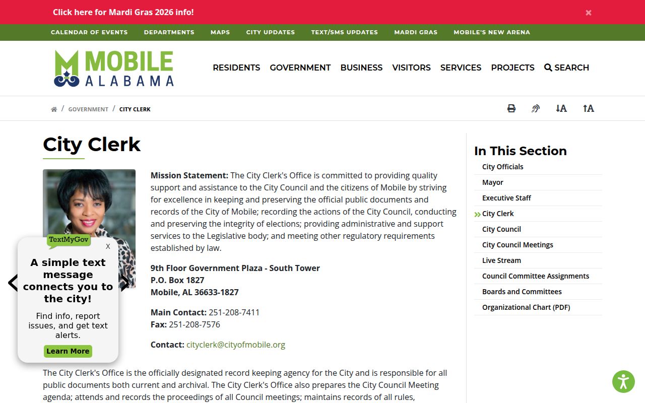 Mobile City Clerk office at Government Plaza