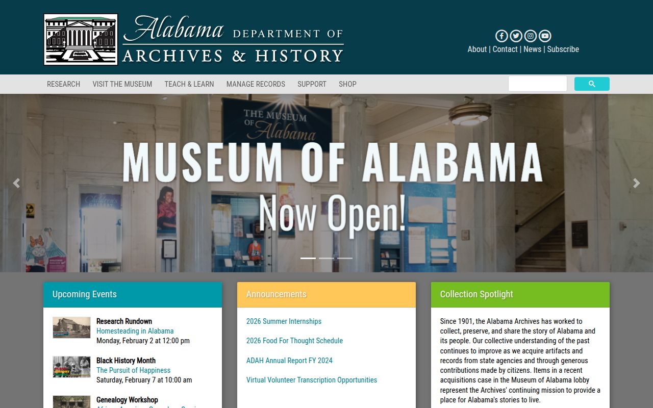 Alabama Department of Archives and History for historical records research