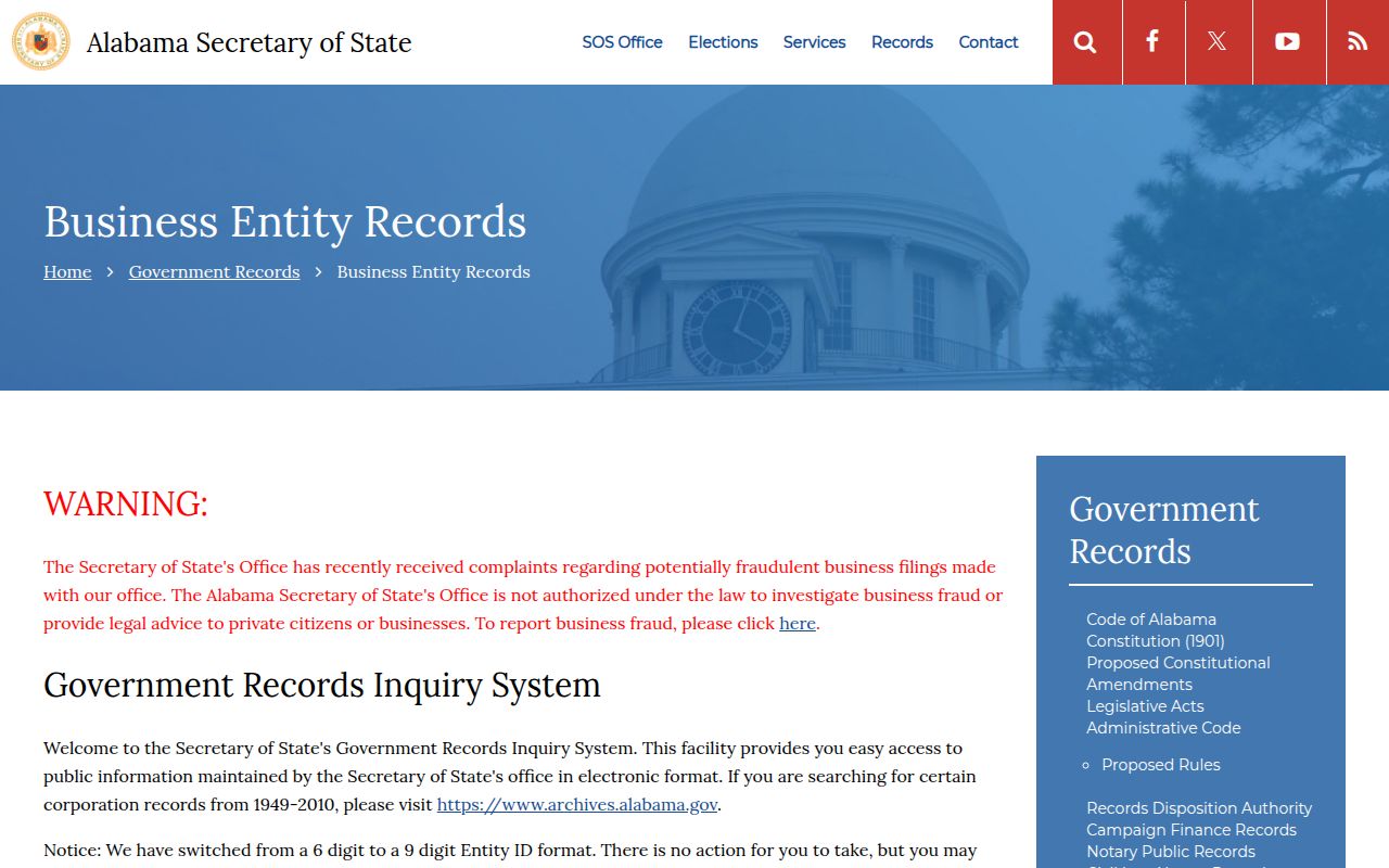 Alabama Secretary of State business entity records search