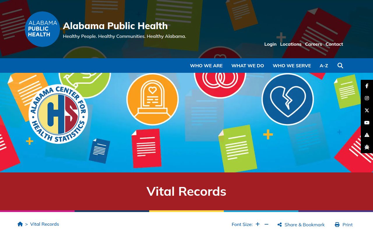 Alabama Department of Public Health vital records ordering page